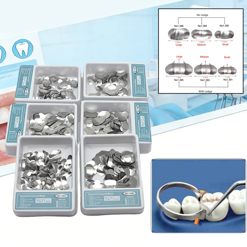 400Pcs Dental Matrix Sectional Contoured Matrices Band Kit Metal Rings Dentistry Matriz Materials Teeth Forming