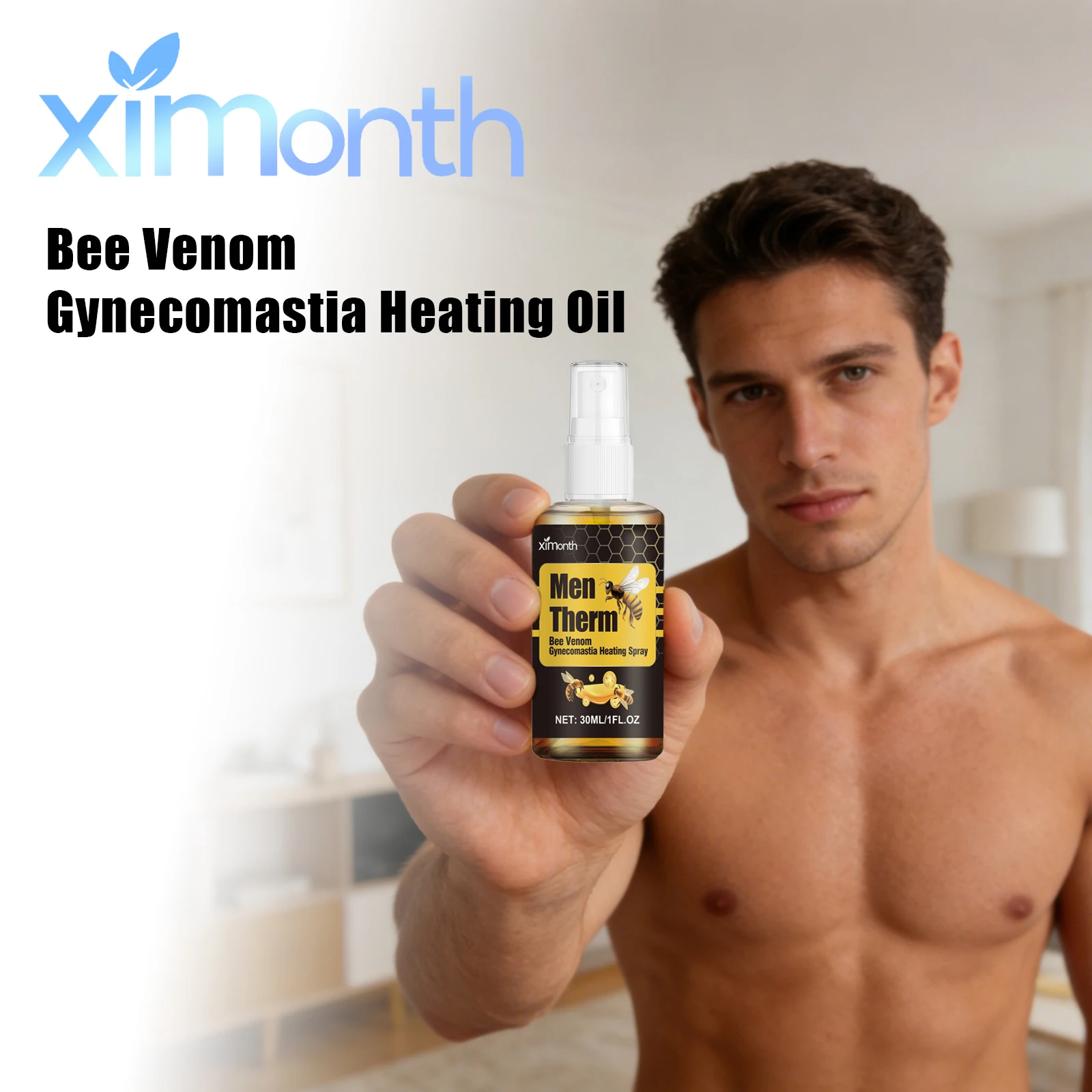 Bee Venom Gynecomastia Heating Oil Spray Warm Sooth Boost Blood Flow Firm Muscle Contour Lift Shape Men Breast Tighten Essence
