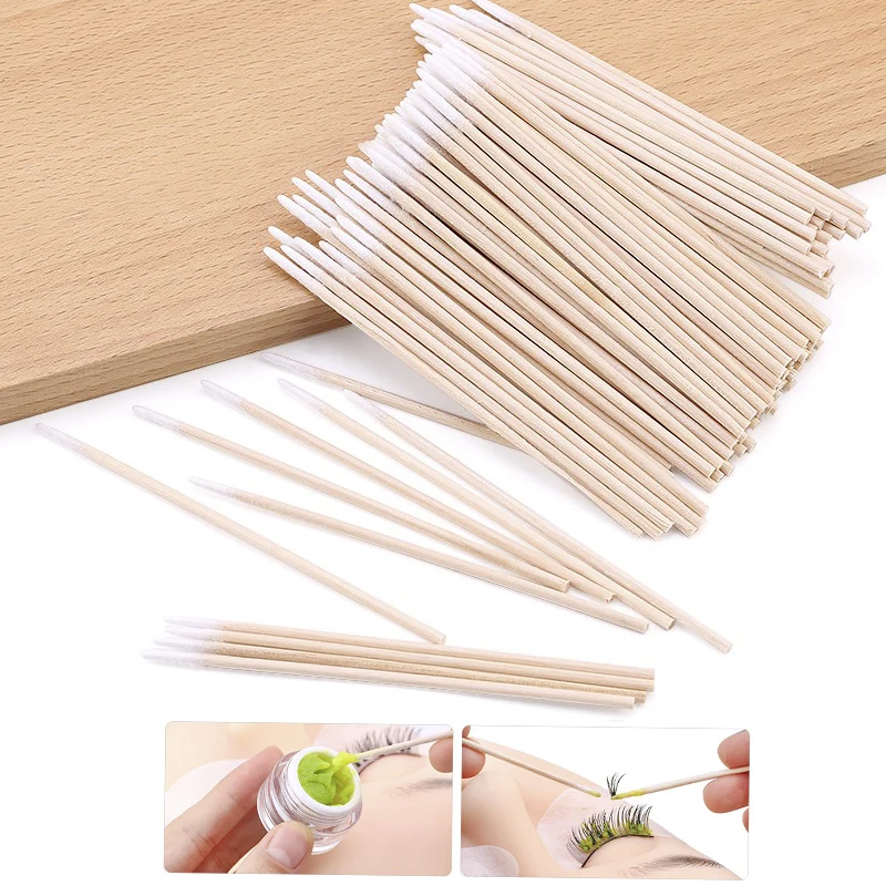 100Pcs Disposable Wooden Cotton Swabs Stick Eyelash Extension tool Glue Removing Makeup Tool Clean Stick Lash Accessorie