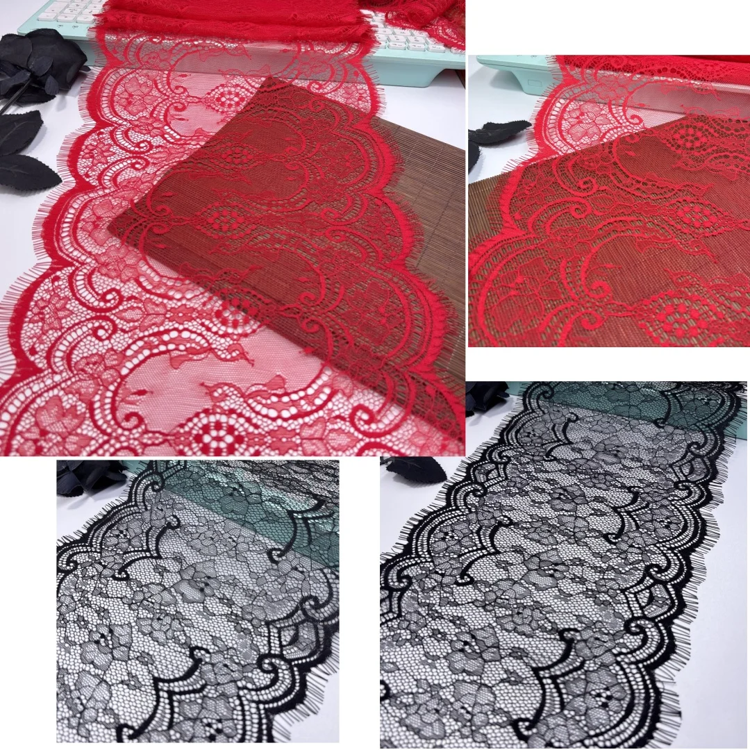 Red Eyelash Lace Scalloped Chantilly Fabric Black DIY Sewing Crafts Embroidery Lace Fabrics For Clothing Accessories