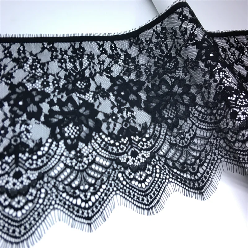 Quality Black Eyelash Lace Trim 20.5cm Winter Wheat Chantilly Lace Fabric White Wedding Dress Lace French Lace Fabric