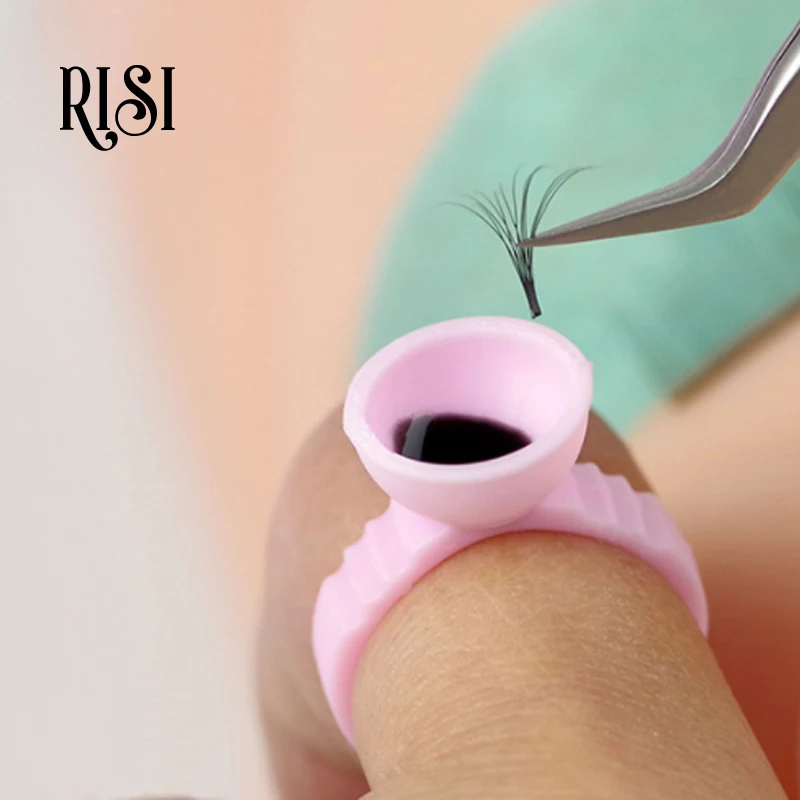 RISI Pink Adhesive Eyelash Pallet Holder Set Disposable Glue Holder Ring Pallet for Eyelash Extension Tattoo Pigment Tools