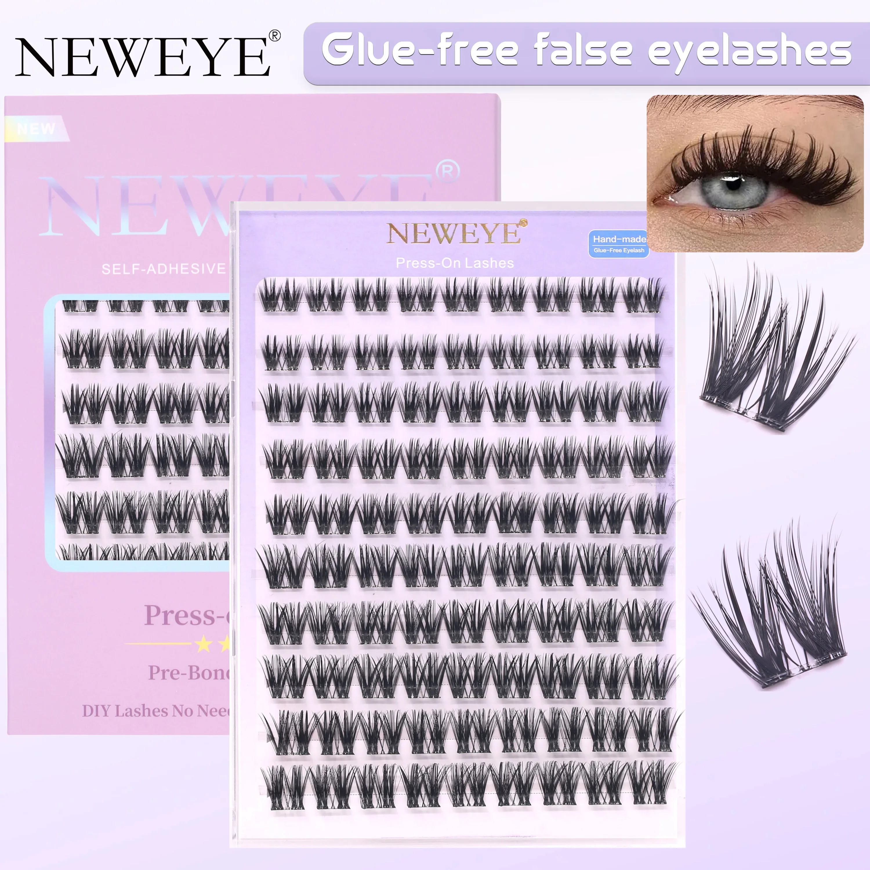 100pcs Clusters Non Glued Self Adhesive Natural And Long Style Eyelashes Extension Easy Wear&Remover Soft Fiber Reusable Lashes