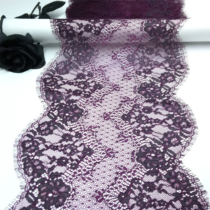 (3M/Lot) Chantilly Lace Trim 21cm Plum Color Eyelash Lace Fabric DIY Sewing Craft Lace for Clothing Accessories