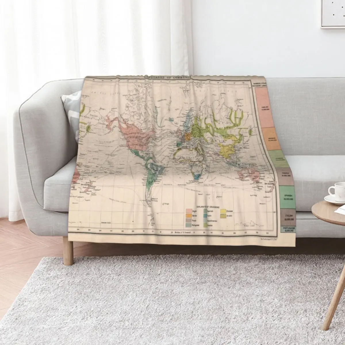 Old World Language Map (1907) Vintage Global Linguistic Atlas Throw Blanket Nap Quilt Furrys Blankets