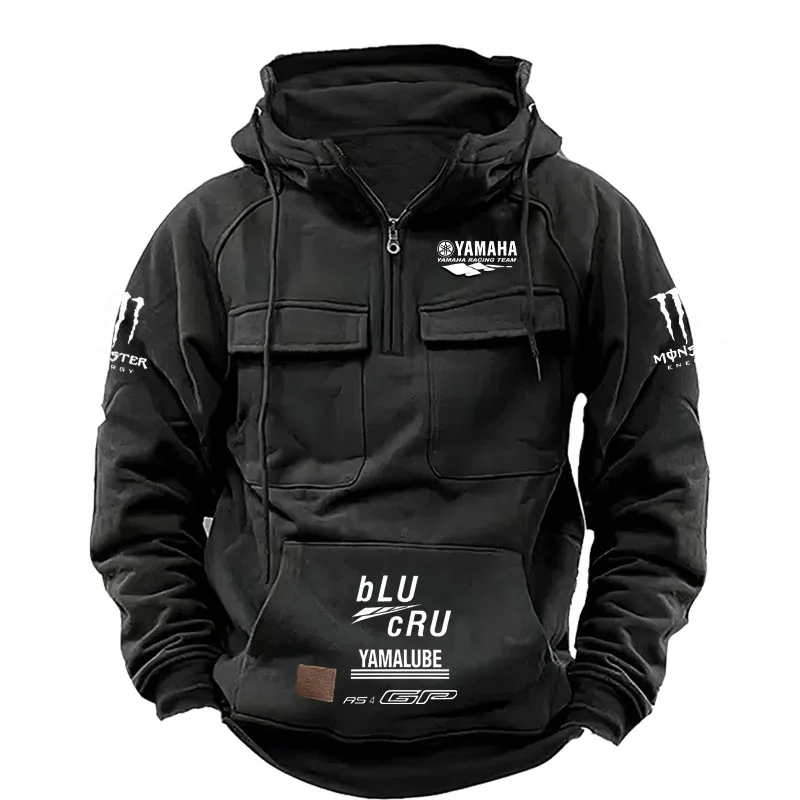 2026 Yamaha Logo Men's Motorcycle Jacket - High-Quality Multi-Pocket Hooded Racing Suit - Fall/Winter Fashion Casual Sport Coat