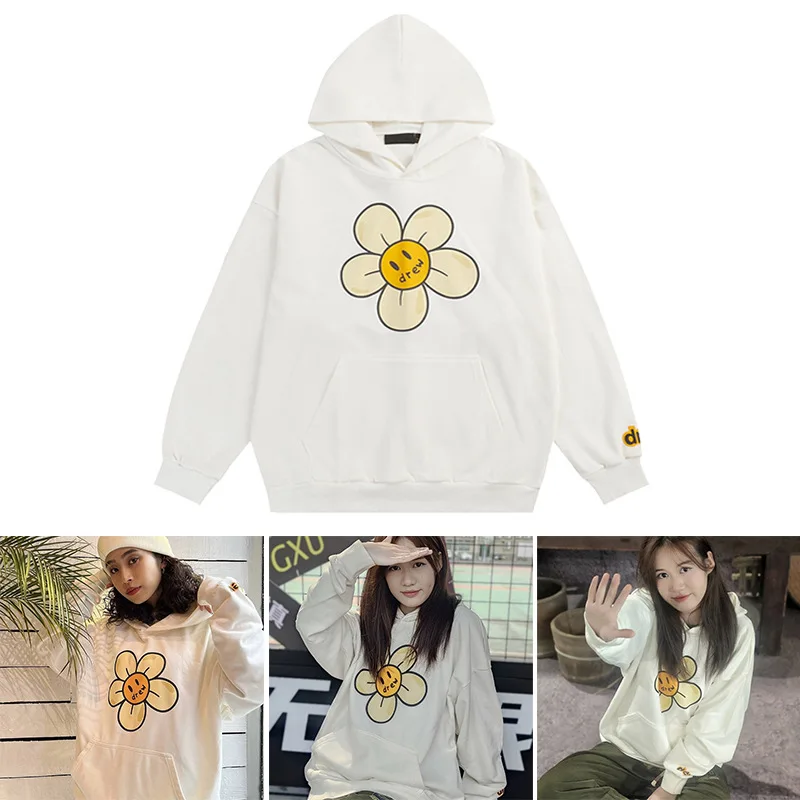 Drew House Premium Smiley Daisy Print Unisex Couple's American Streetwear Hoodie