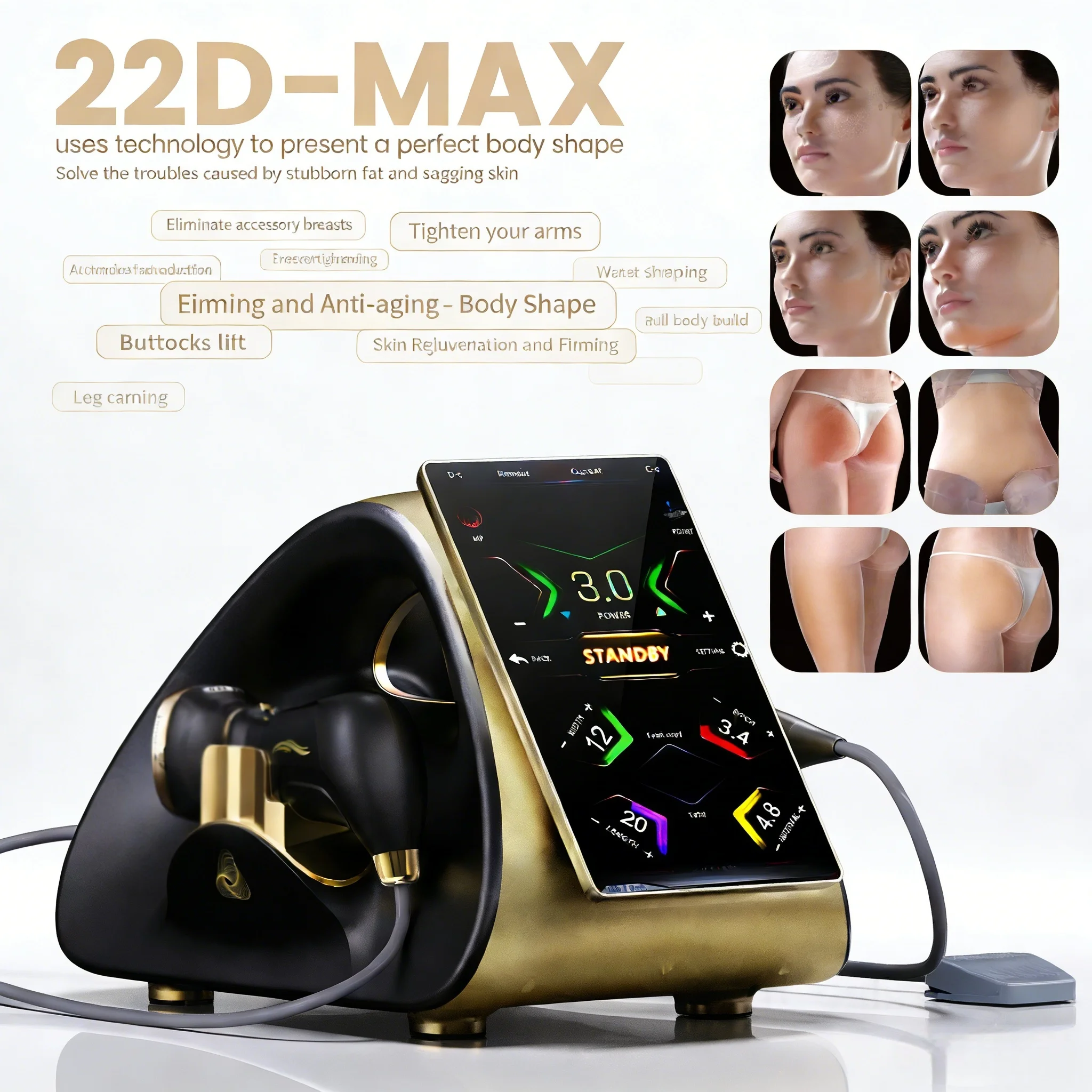 22D MAX HIFU Face Lifting Body Contouring Device 1.5 3 4.5 8 13mm Probes Skin Tightening Anti Aging Beauty Tool