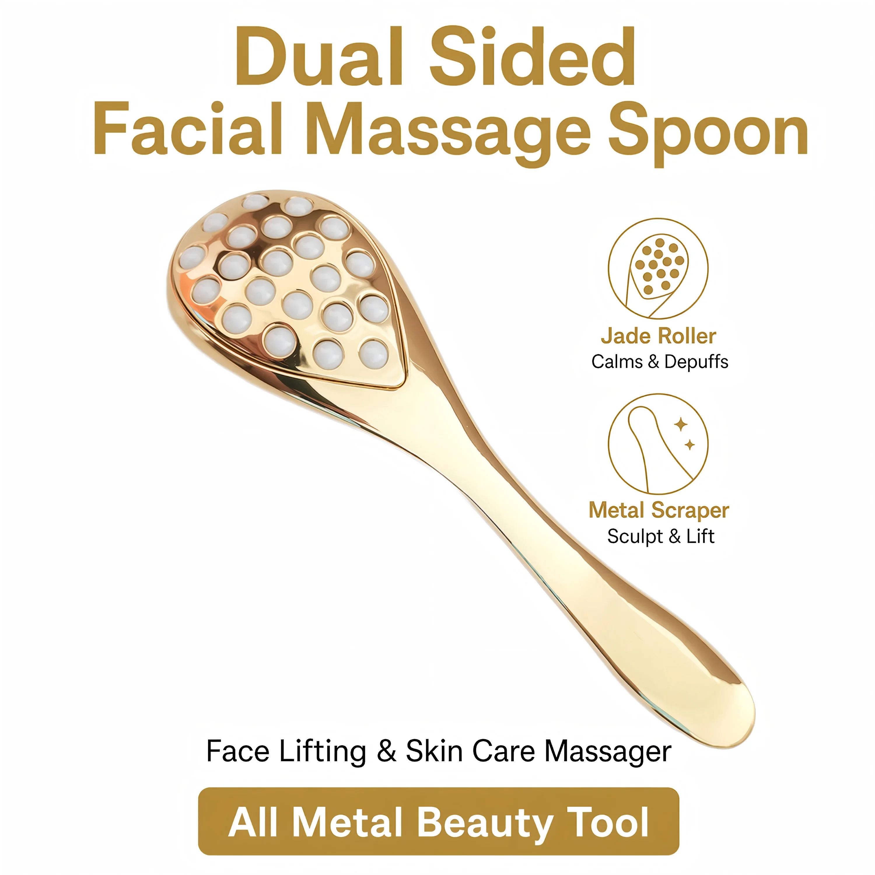 2 IN 1 Gold Facial Massage Spoon Alloy Bead Roller Massager Face Scraping Tool Skin Lifting Contour Skincare Beauty Care Tool
