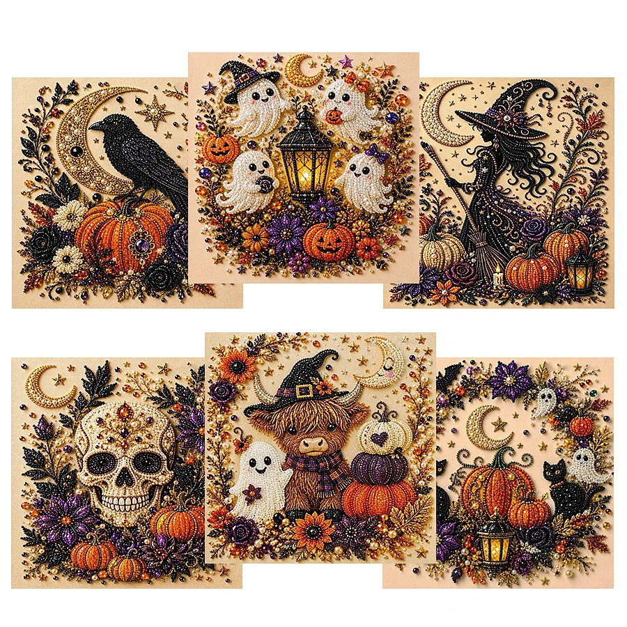 Halloween Diamond Painting DIY Diamond Art Cute Pumpkin Ghost Skull Witch Crow  Pattern Craft Halloween Party Home Decoration