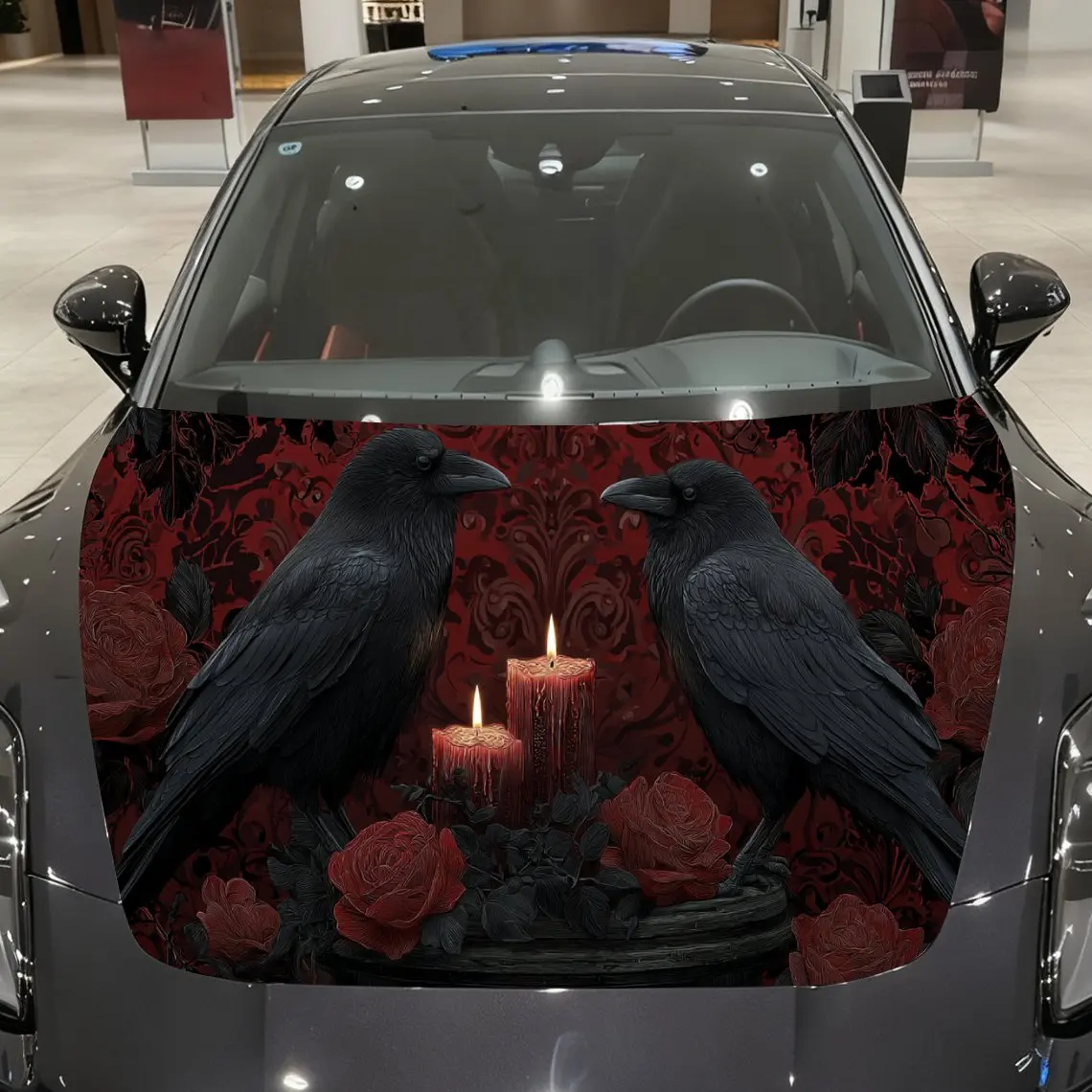 Gothic Crow and Candle Print car hood stickers, waterproof self-adhesive, scratch resistant, easy to stick, durable car PVC stic