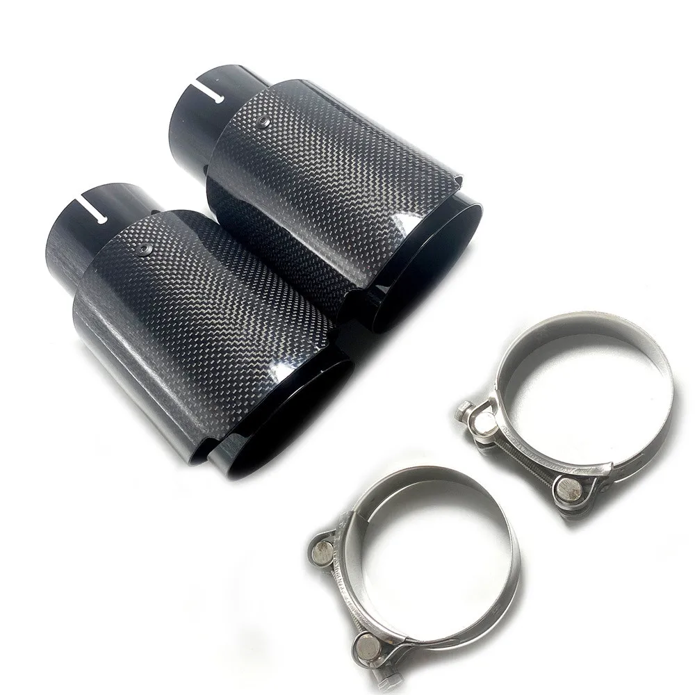 Car Glossy Carbon Fiber Muffler Tip Exhaust System Pipe Mufflers Nozzle Universal Straight Stainless Black For Akrapovic