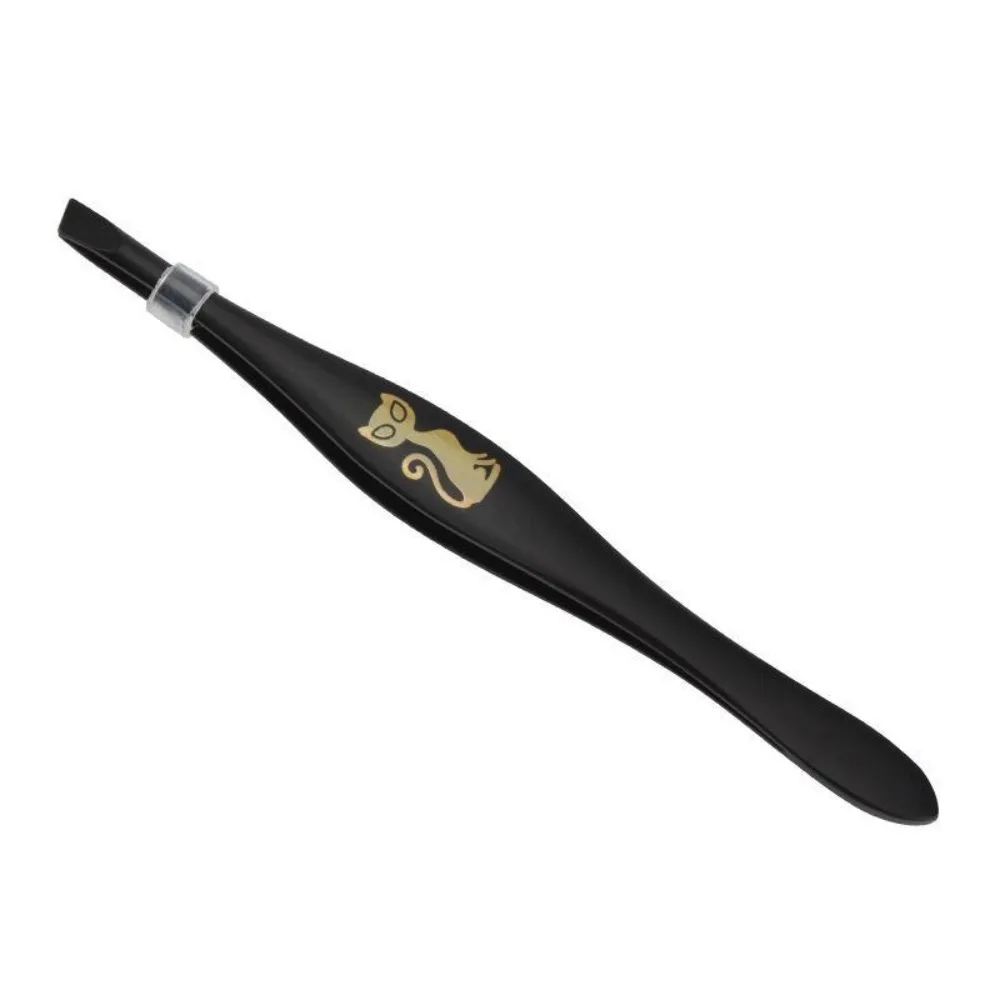 Slant Tweezers Shape Hair Pluckers Spray Paint Cartoon Cat Pattern Eyebrow Trimming Ultra-thin Black Eyelash Tweezers