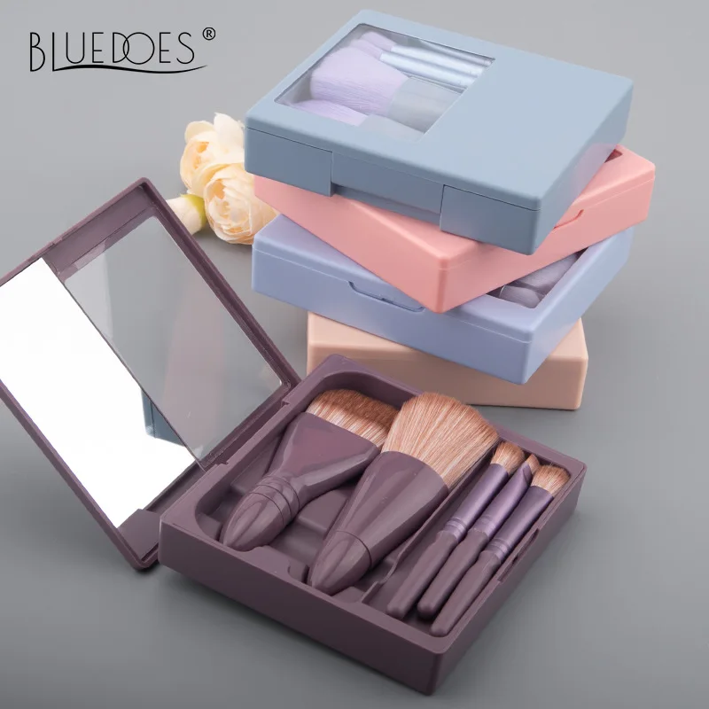 Mini Makeup Brush Set with Portable Storage Box And Mirror Soft Bristle Powder Eye Shadow Brush Travel Cosmetic Tools