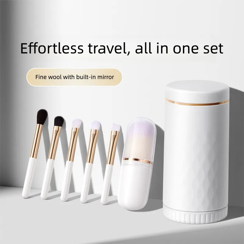Mini Makeup Brush Set Super Soft No Shedding Buck-sized Loose Powder Eyeliner Eyeshadow Brush with Mirror Travel Outfit