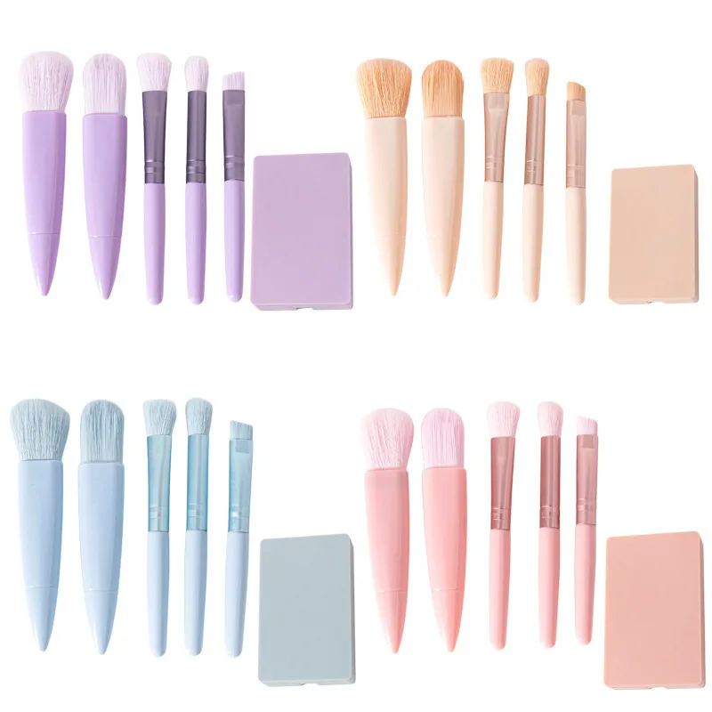 New Mini Mirror Makeup Set, Five Portable Travel Powder Blusher Brushes With Mirror, Eye Shadow Brush