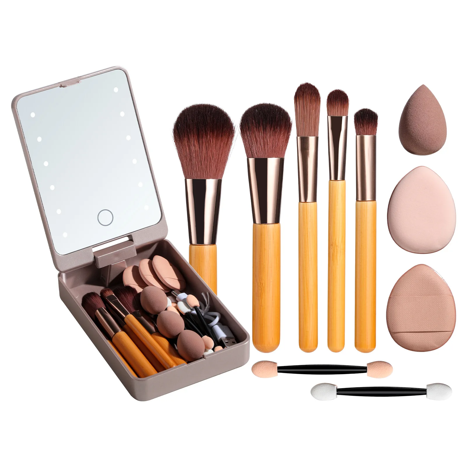 New Mini Travel Makeup Brush Mirror Kit Multi - Function Perfect for Short Trips