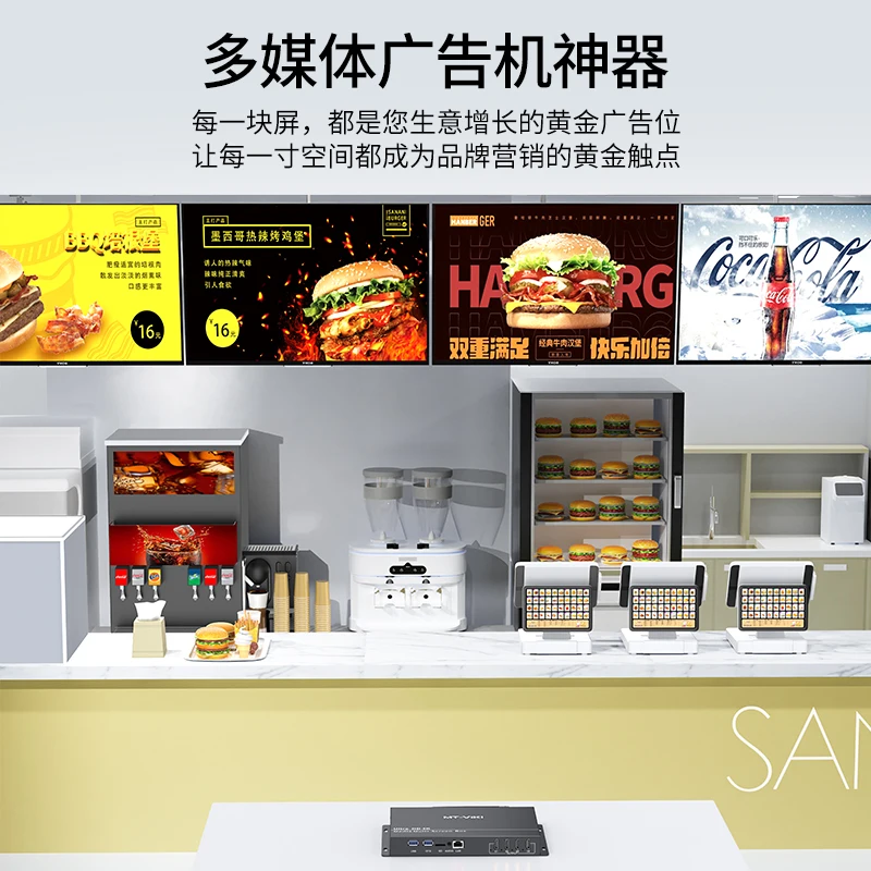 NEW 2026 MT-VIKI 4 Port Ultra HD 4K Media Multi-Screen Box, 4 Port Android Multimedia Information Publishing Splicing Box