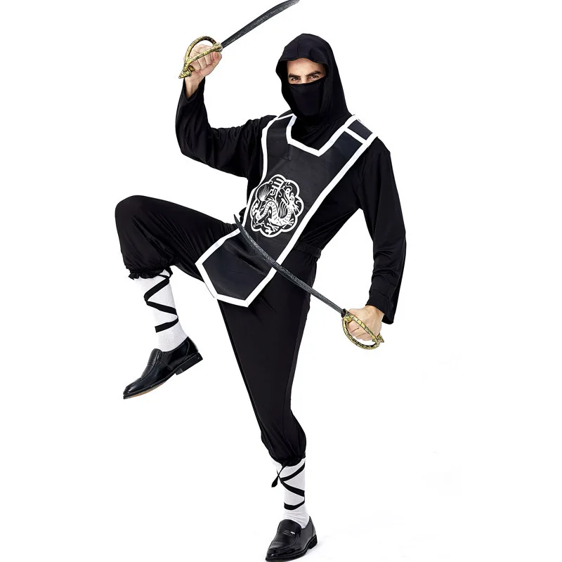Adult Halloween Costume: Japanese Edo Period Iga Ninja Samurai Uniform With Silver Dragon Design