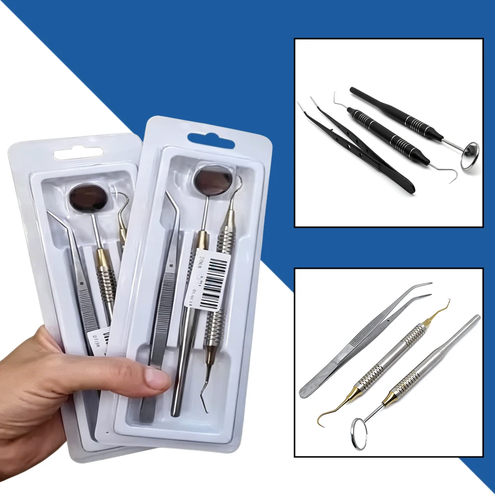 1 or 5 Piece Stainless Steel Dental Instrument Set with Mouth Mirror Tweezers and Curved Probe for Teeth Cleaning and Oral Care