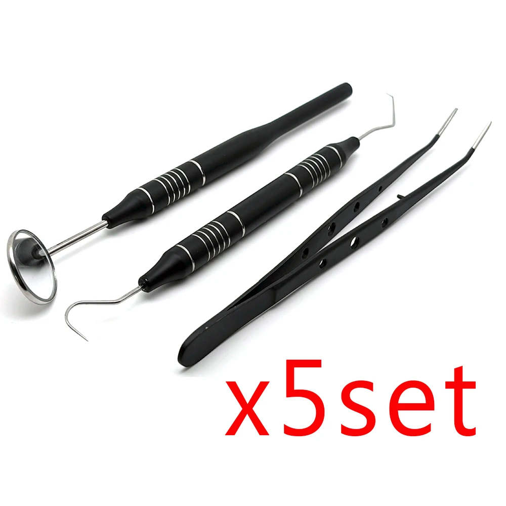 3 or 5 Piece Dental Instrument Set with Mouth Mirror Tweezers and Curved Probe for Teeth Cleaning and Oral Exam