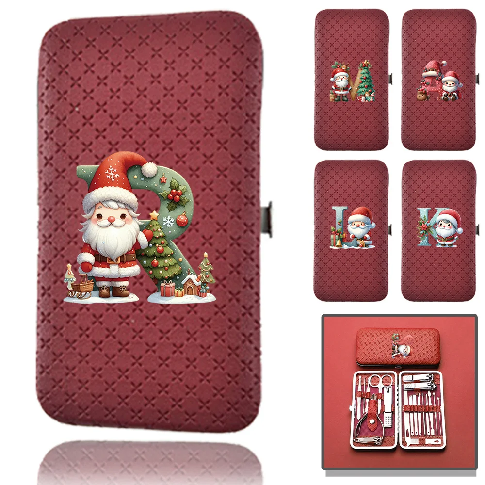 19 Piece Manicure Tool Kit Durable Nail Clipper Set Ear Pick Tweezers Eyebrow Scissors Easy to Carrying Christmas Pattern