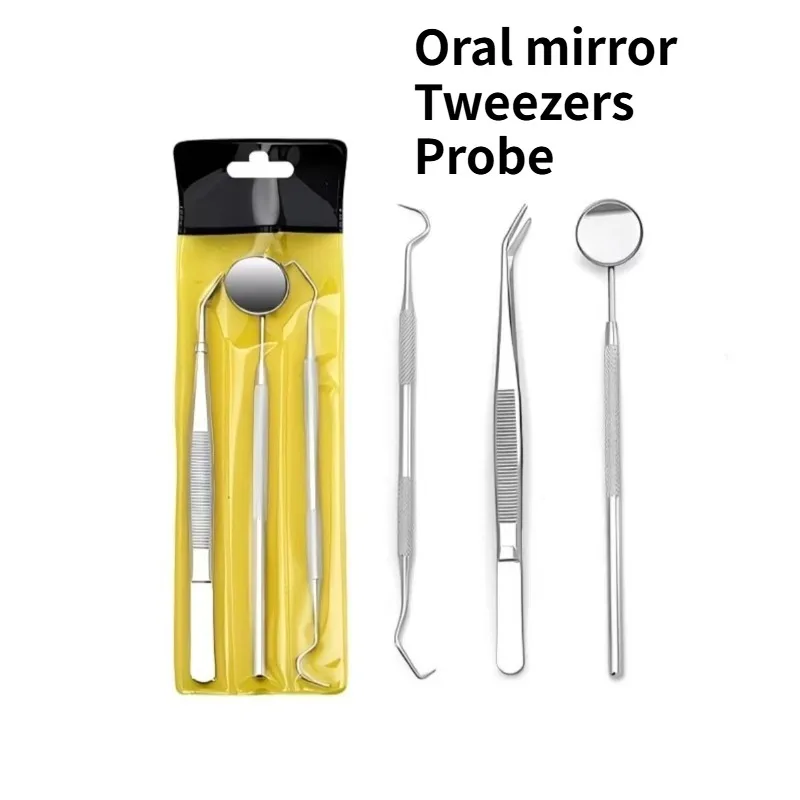 Dentist Dental Tools Oral Scope Dental Probe Dental Tweezers Stainless Steel Material Three Piece Oral Care Tool Set General