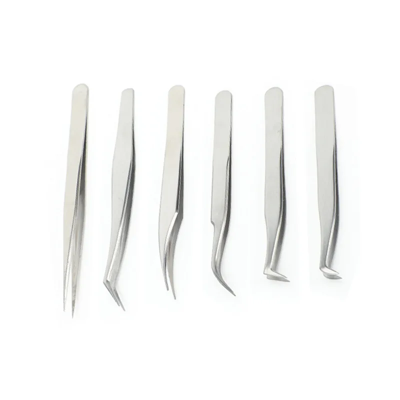 Customized Six Piece Set Stainless Steel Eyelash Grafting Tweezers Kit for Beauty Professional Eyelash Styling Tools