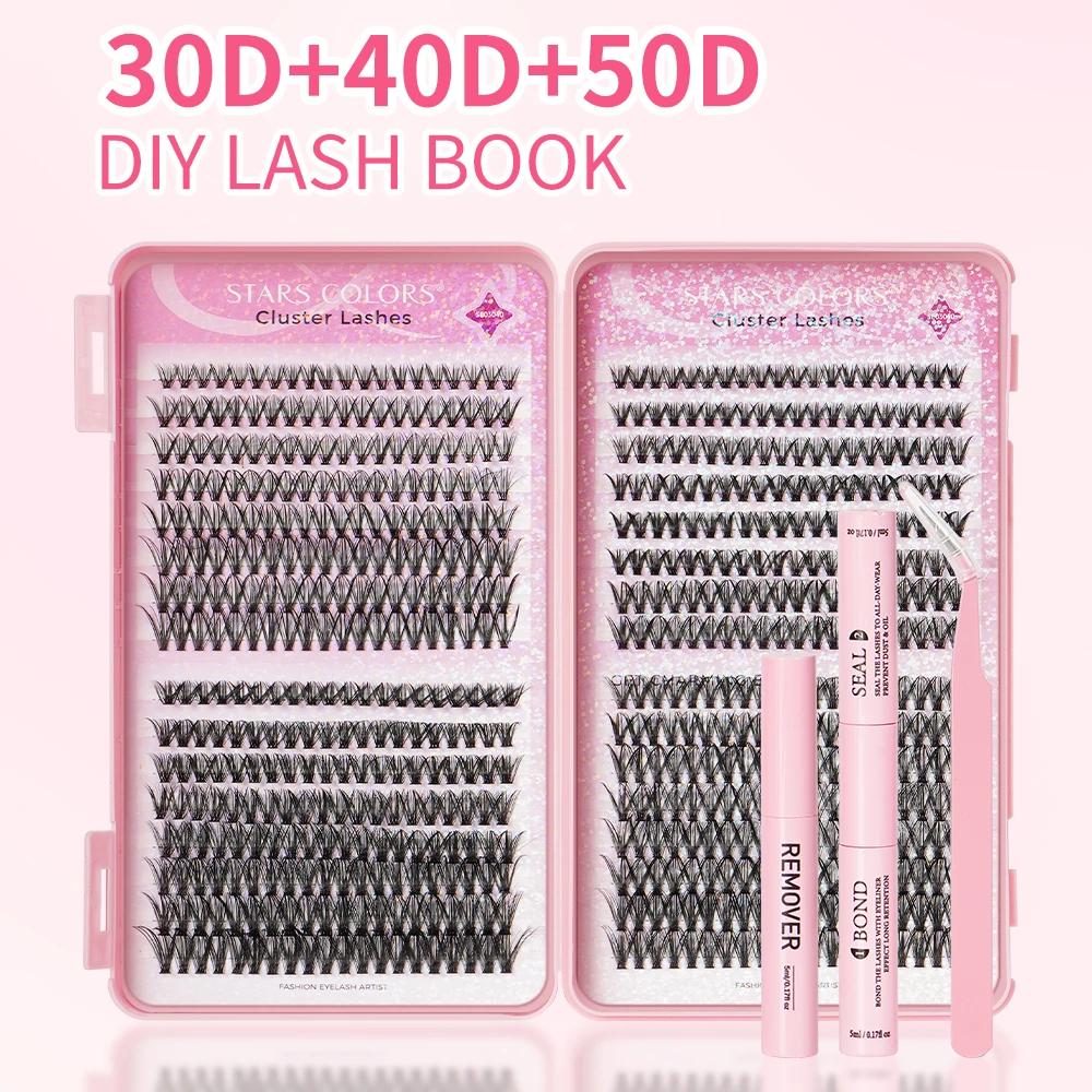 MIXED DIY Lash Book Matte Black 640 Pieces With Bond Seal Remover Eyelash Tweezer Make Up Set