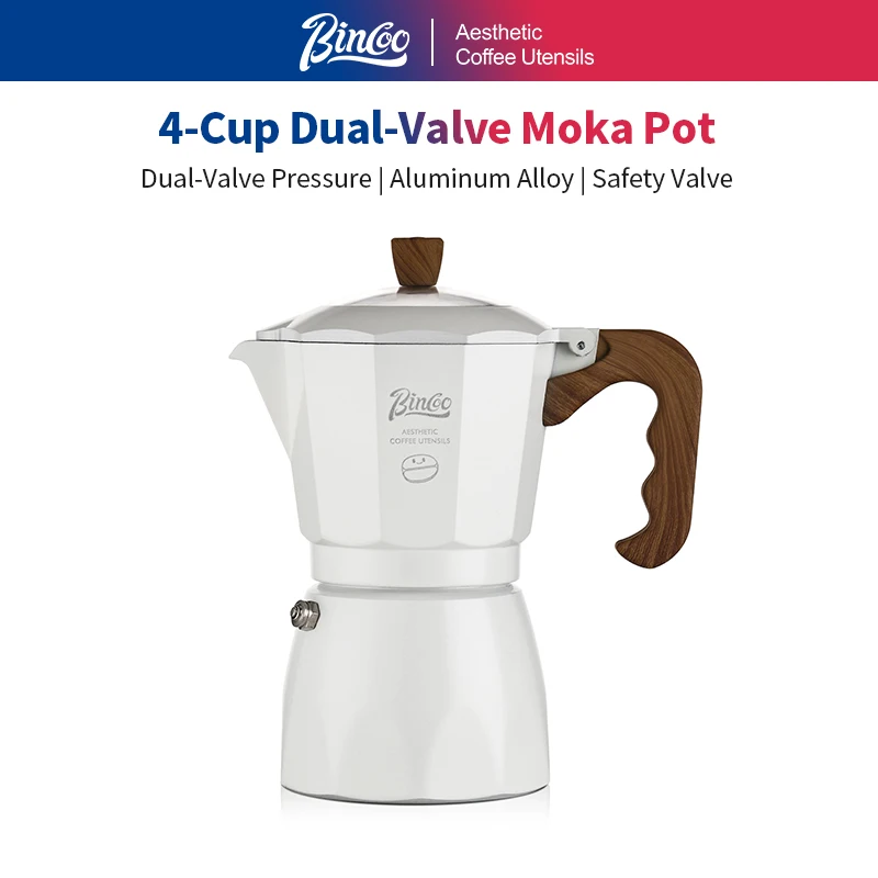 Bincoo 4-Cup Aluminum Moka Pot Dual Valve Espresso Maker Italian Style Stovetop Coffee Brewer for Home