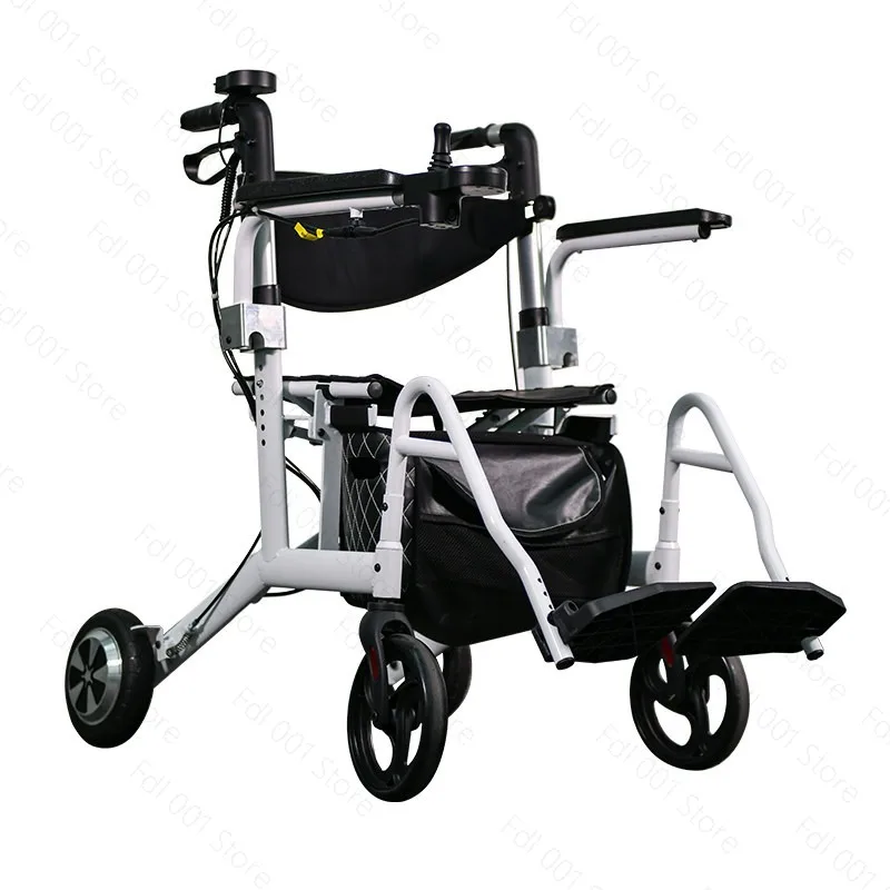 Elderly Manual/electric Wheelchair - Foldable Four-wheel Household Walking Bike, Dual-use for Sitting and Pushing