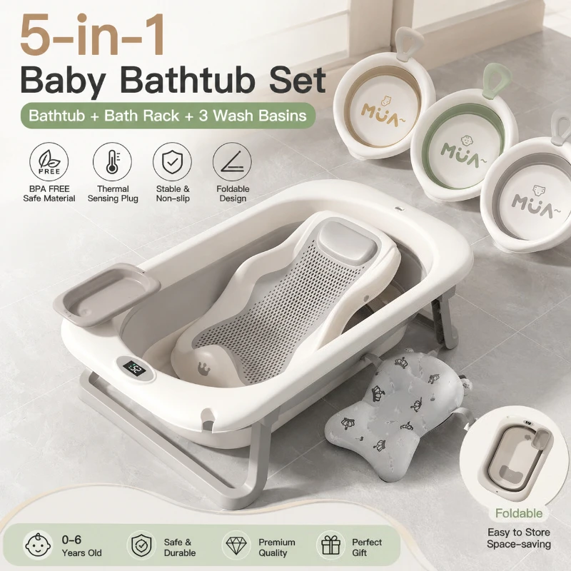 Foldable Newborn Baby Bathtub with Anti-Slip Design Enlarged Warm Infant Tub for Sitting Lying Positions Portable Shower Basin