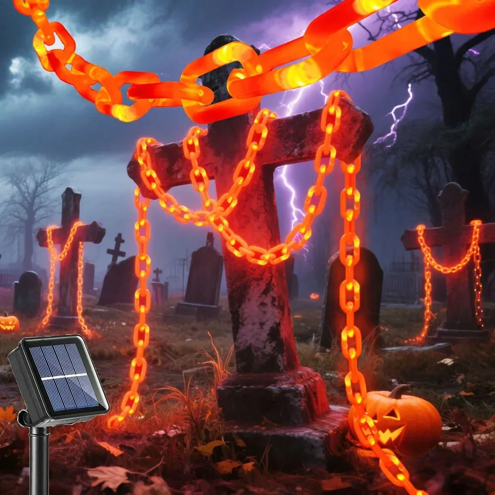2/3M Halloween Plastic Chain Lights Props Chains with 8 Lighting Modes String Lights for Skeleton Dog Spooky Outdoor Decorations