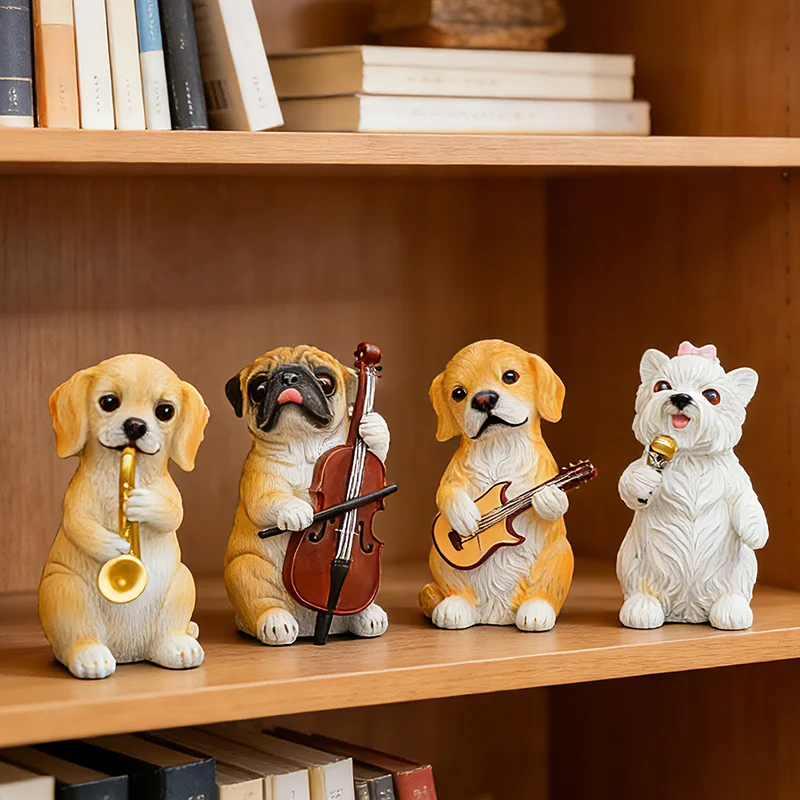Creative Dog Band Resin Figurine - Cute Animal Musician Sculpture for TV Cabinet,Living Room Bookshelf Decor,Gift for Dog Lovers