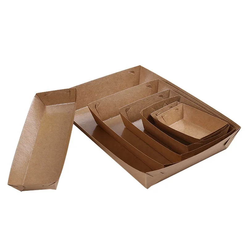10/30/50pcs Kraft Paper Disposable Coated Boat Box Oil Proof Hot Dog Fried Food Snack Grilled Chicken Food Grade Packaging Box