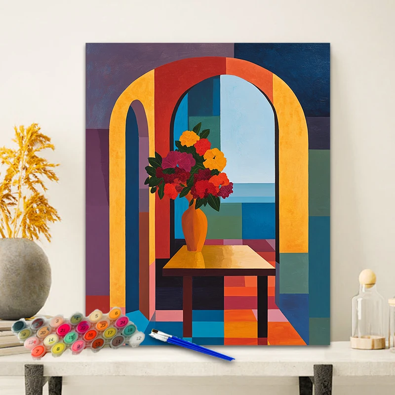 Painting By Numbers Colored Windows Anniversary gift on Digital Painting Canvas Acrylic Paint Image Digital Coloring