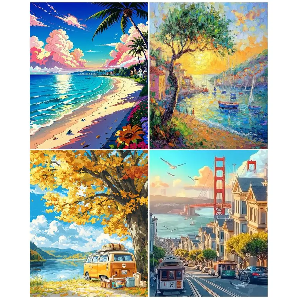 GATYZTORY Painting By Numbers On Canvas Framed Wall Art Modern Digital oil paintings Set Paintings On Number Landscape Seascape