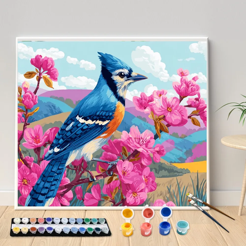 Digital Acrylic Painting Kit DIY Blue Bird on the Branch Art Canvas Hand Painted Home Decor Personalized Surprise Gift