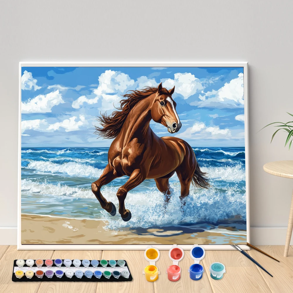 Digital Acrylic Painting Kit DIY Horses by the Sea Hand Art Canvas Hand Painted Home Decor Personalized Surprise Gift