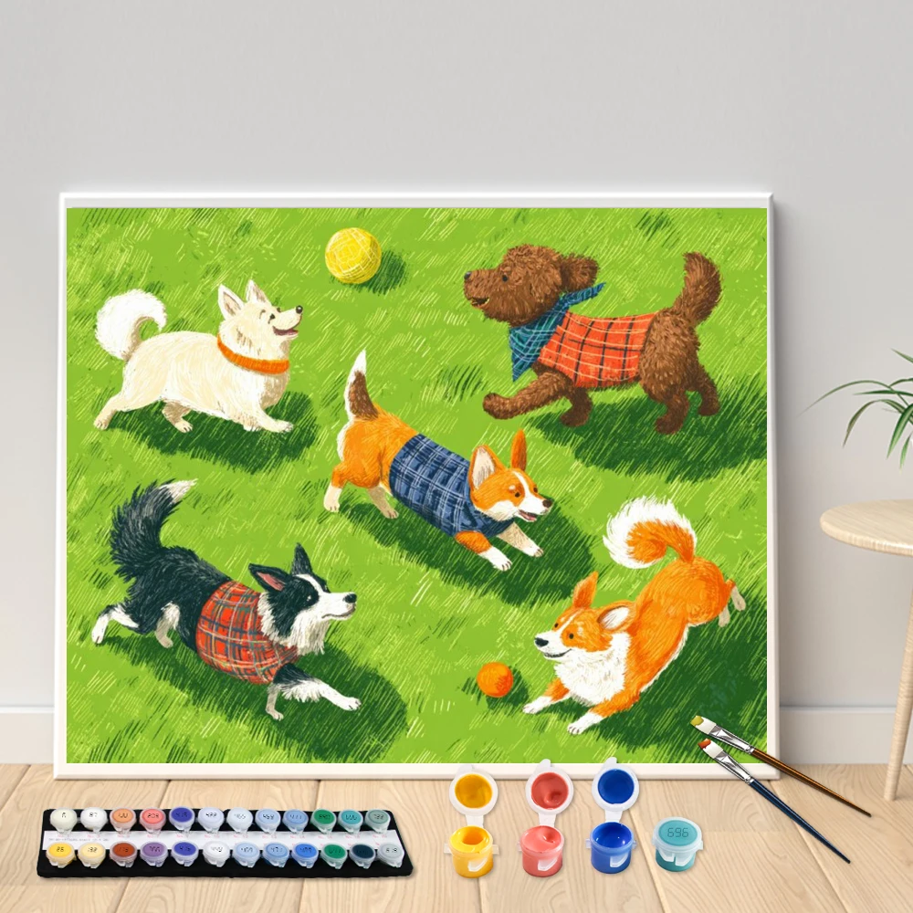 Digital Acrylic Painting Kit DIY Tracking the puppy Art Canvas Hand Painted Home Decor Personalized Surprise Gift