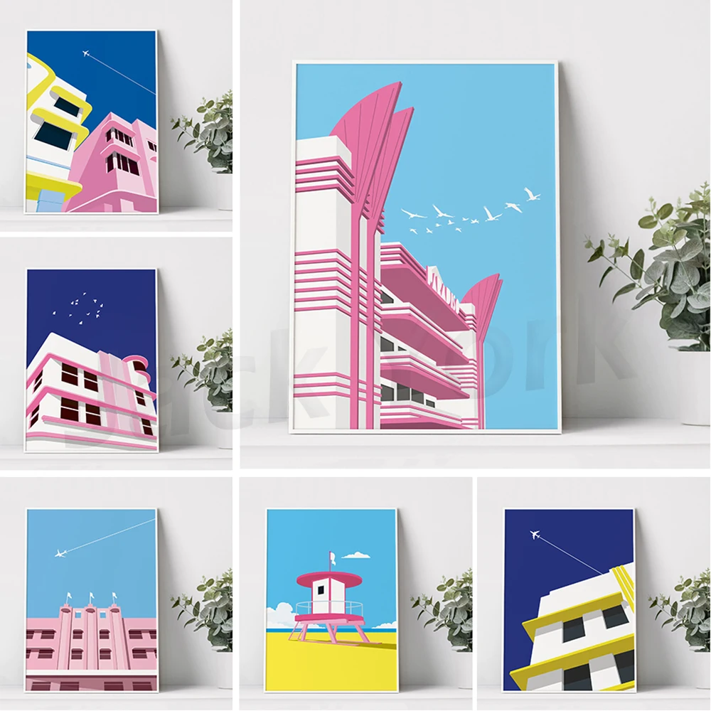 Art deco poster, Building wall art, Art deco digital print, Pink poster,  Bedroom decor, Digital illustration, Home posters