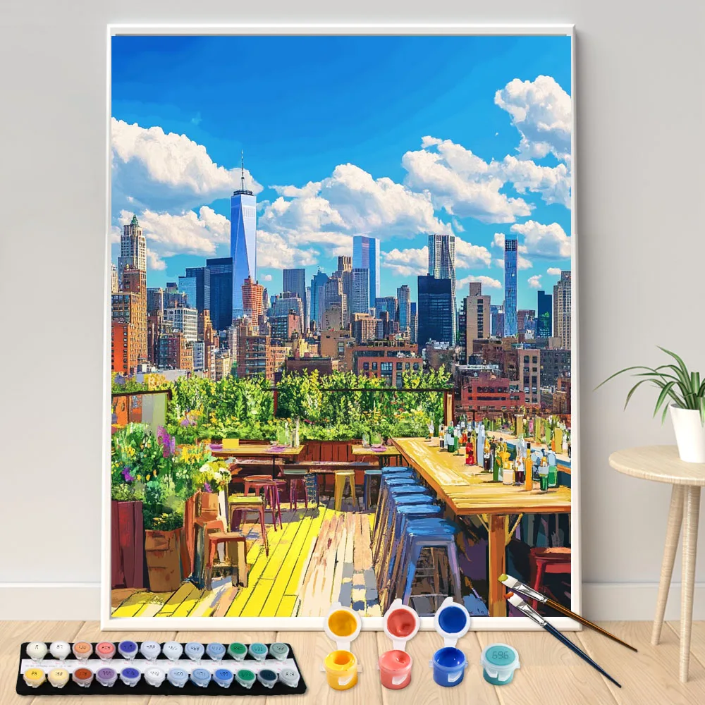 Digital Acrylic Painting Kit DIY Open-air restaurant Hand Art Canvas Hand Painted Home Decor Personalized Surprise Gift