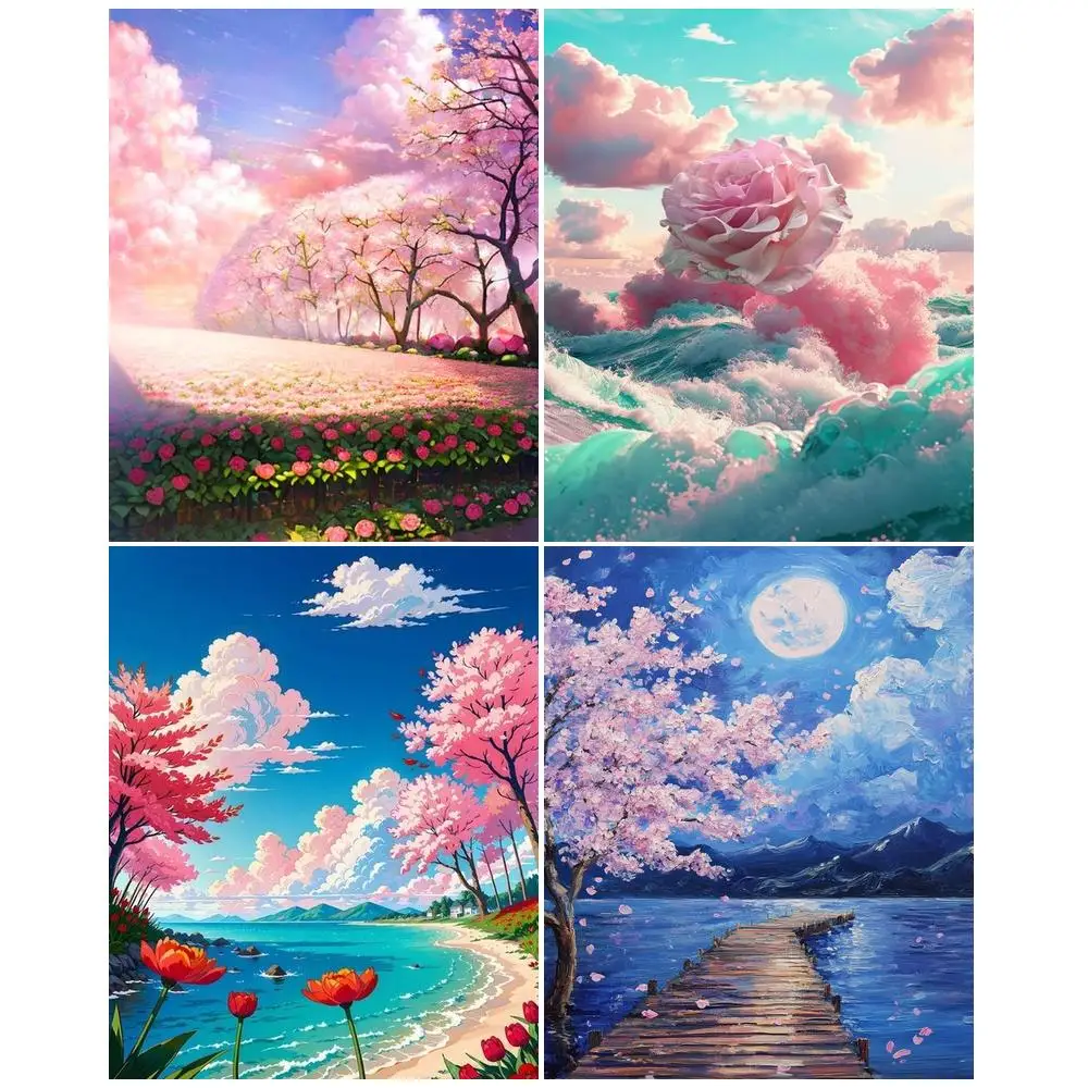 GATYZTORY Paintings To Paint With Numbers For Beginner Canvas Landscape Seascape Wall Decoration Home Digital oil paintings Set