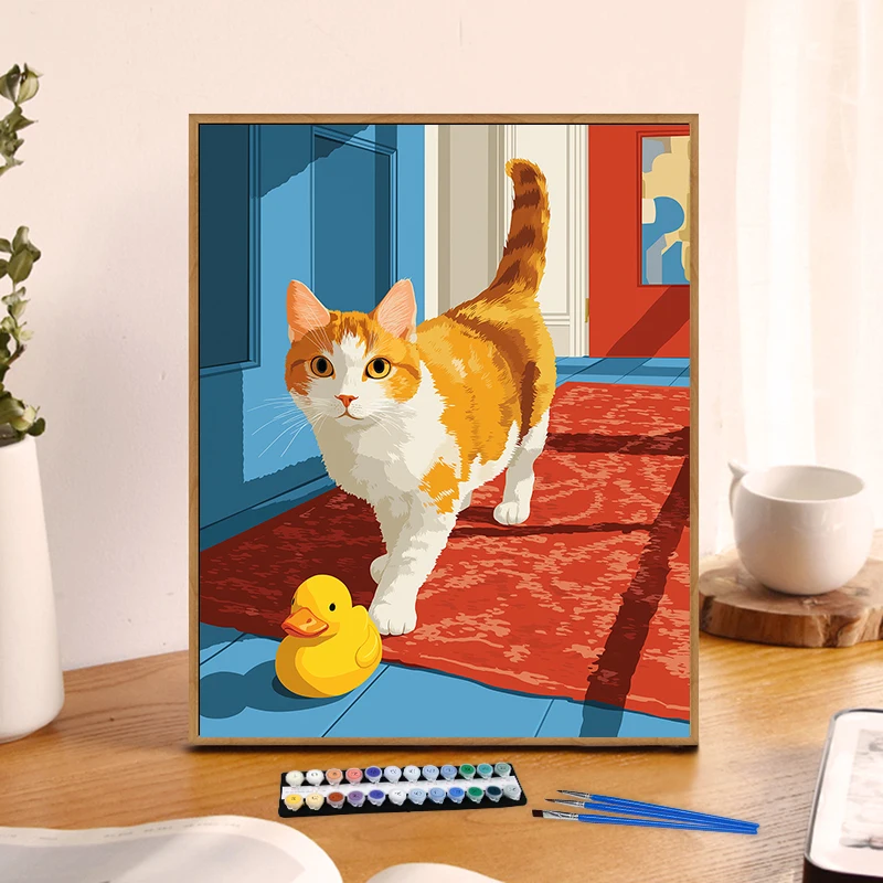 Painting By Numbers Little Yellow Duck cat Anniversary gift on Digital Painting Canvas Acrylic Paint Image Digital Coloring