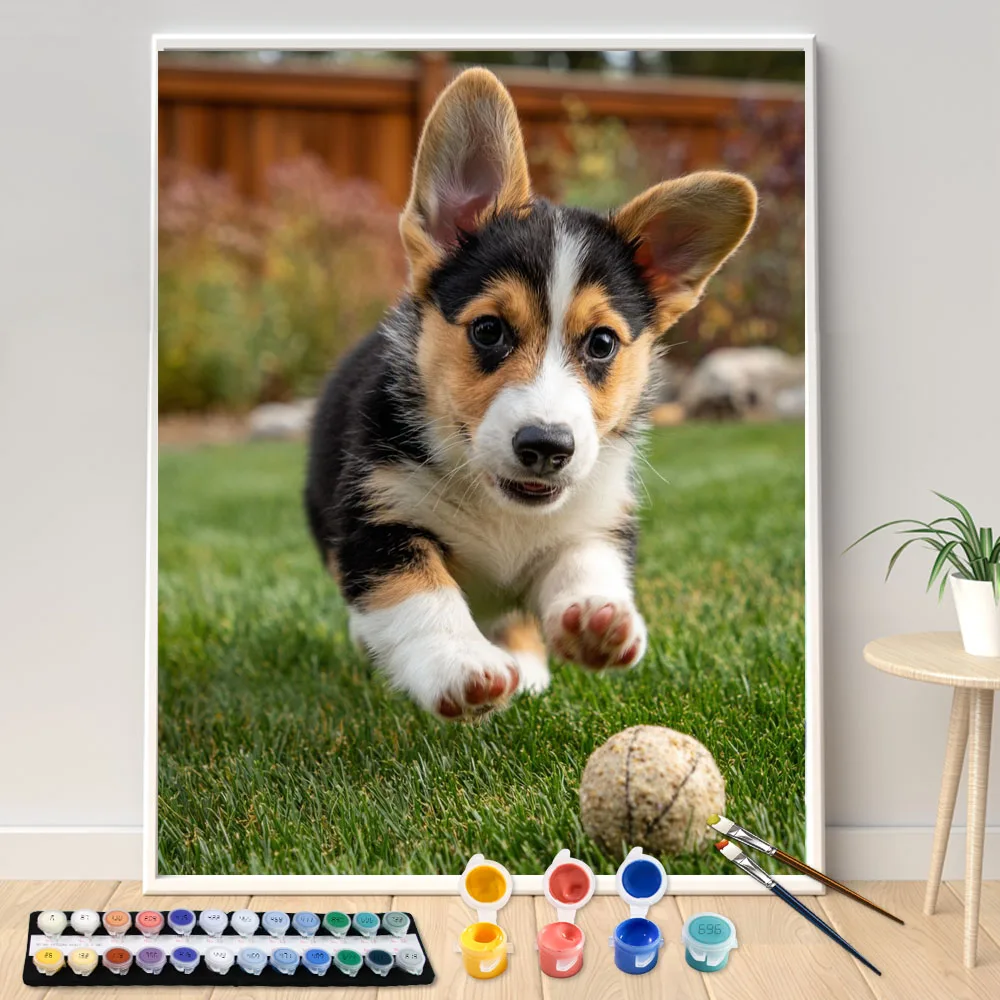 Digital Acrylic Painting Kit DIY The puppy fetching the ball Hand Art Canvas Hand Painted Home Decor Personalized Surprise Gift