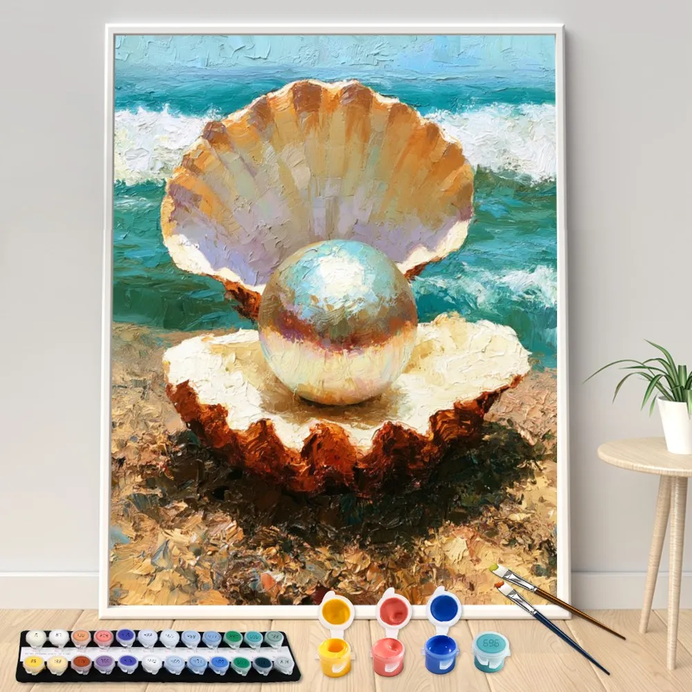 Digital Acrylic Painting Kit DIY A Pearl Hidden on the Coast Art Canvas Hand Painted Home Decor Personalized Surprise Gift