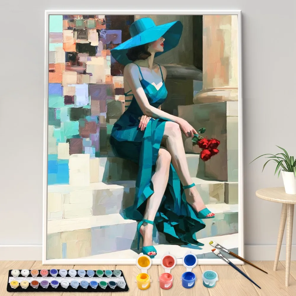 Digital Acrylic Painting Kit DIY The Woman on the Stone Steps Art Canvas Hand Painted Home Decor Personalized Surprise Gift