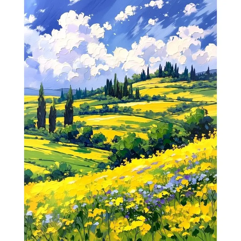 CHENISTORY DIY Paint By Numbers For Adults Field Oil Painting Hand Painted Coloring By Numbers Landscape On Canvas Home Decor