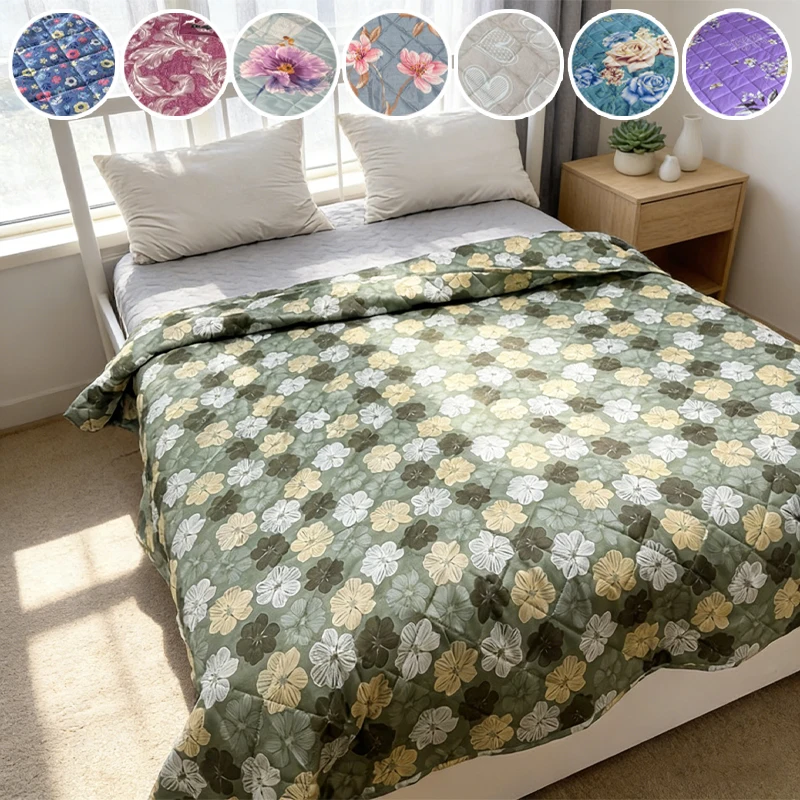 Soft Cooling Summer Quilt Floral Print Skin Friendly Comforter Lightweight Breathable Bedspread for Bedroom Decor Home Bedding