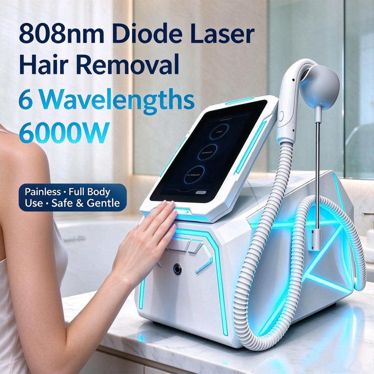 6 Wavelength Diode Laser Hair Removal System Professional Sapphire Cooling Laser Epilator Body & Face Skin Rejuvenation Salon Ho